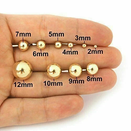 14K Gold Plated Ball Stud Earrings 925 Sterling Silver Stud 3MM-8MM