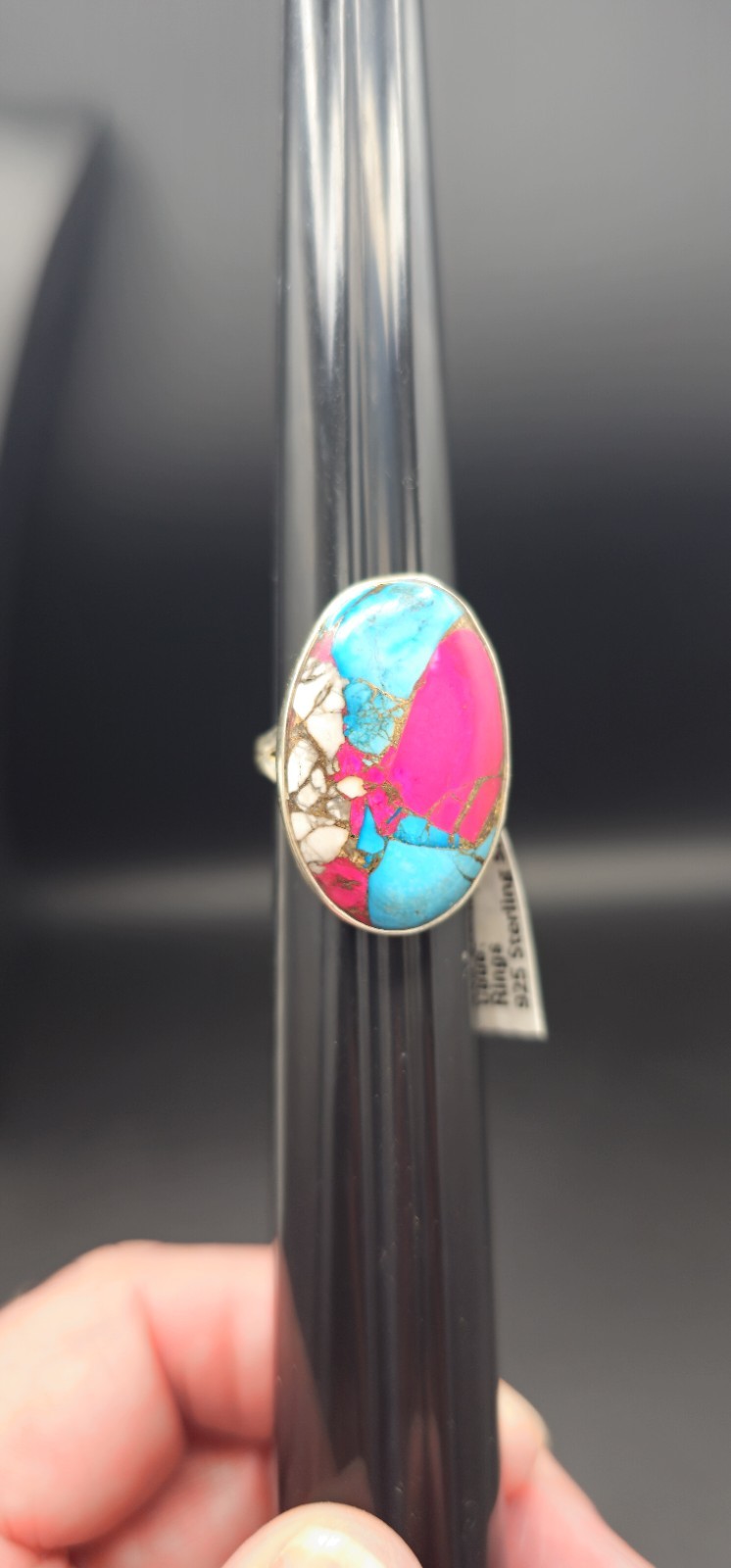 Cotton Candy Turquoise Sterling Silver Ring Size 7 Oval Pink Blue White 925
