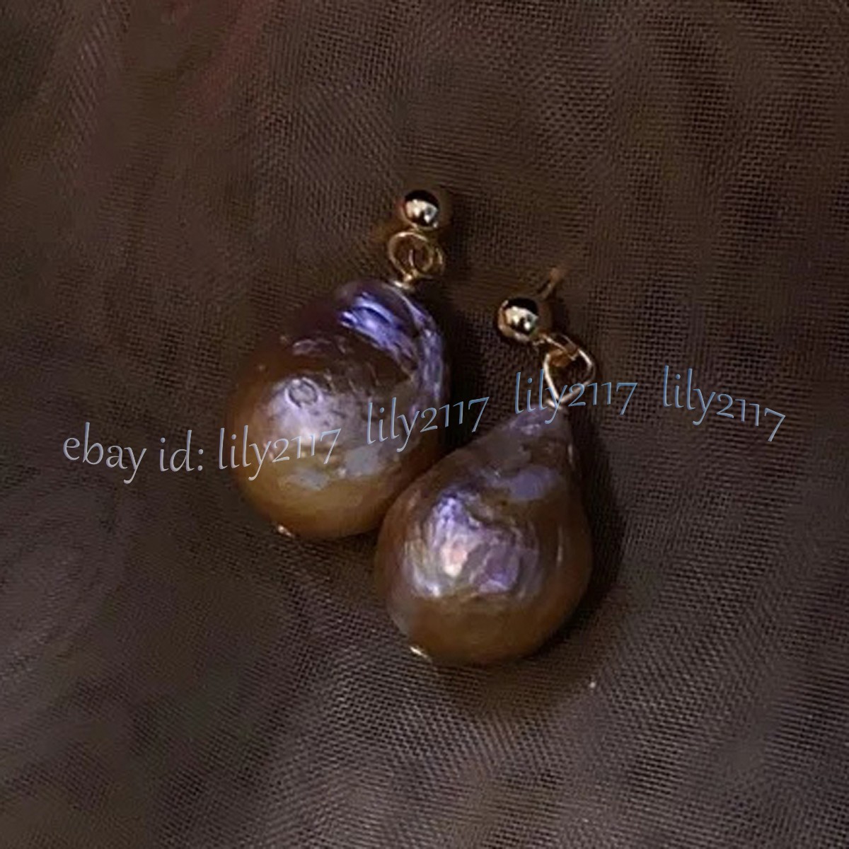 11-12mm Natural Purple Multicolor Baroque Keshi Edison Pearl Dangle Stud Earring