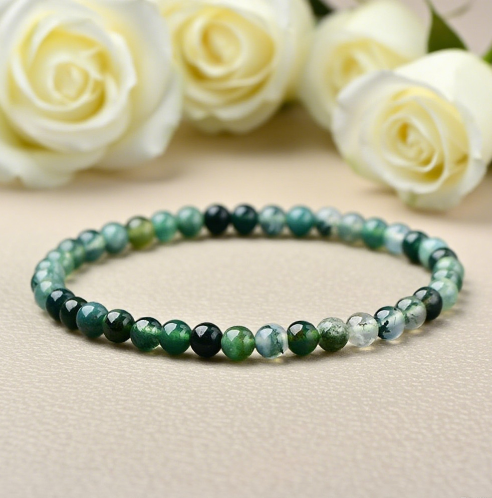 Moss Agate 4mm Beads Stretch Bracelet Luck Protection Women Men Bracelet Gifts