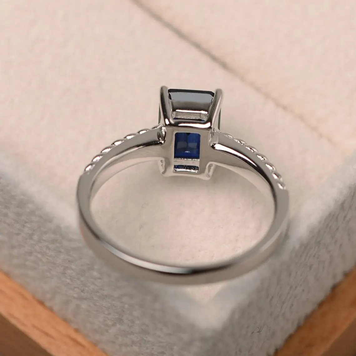 2CT Blue Sapphire Gemstone 925 Silver Plated Solitaire Ring US Duty Free