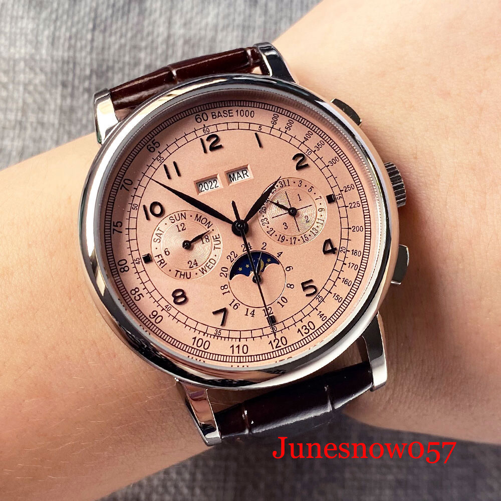 Corgeut Men Watch Rose Gold ST1655 Movement Automatic Month Week Year Moon Phase