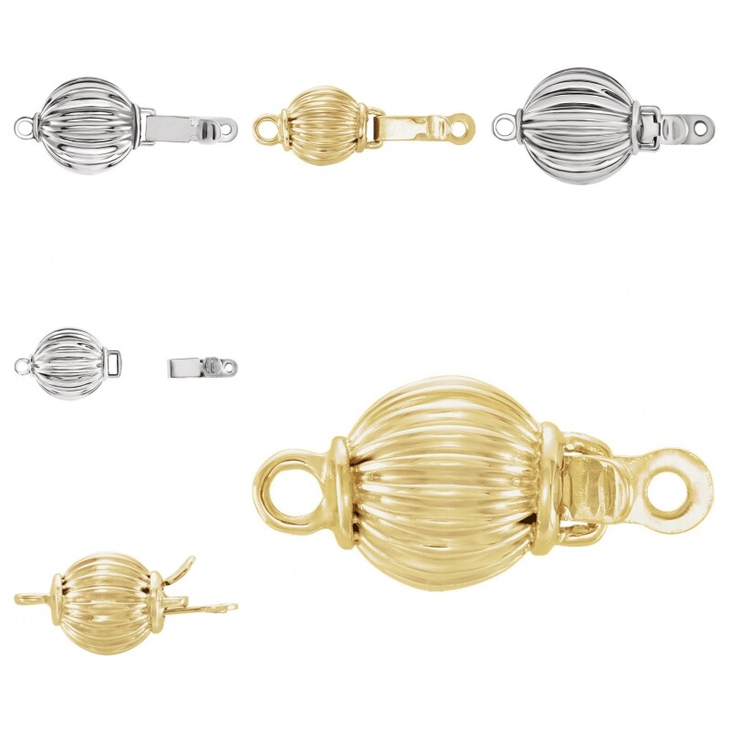 14k White,Yellow Gold or Sterling Silver Corrugated Pearl Ball Bead Clasp String