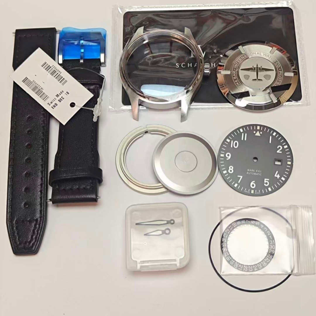 DIY 40mm stainless steel kit + dial + hands + leather strap, fits 2824 movement