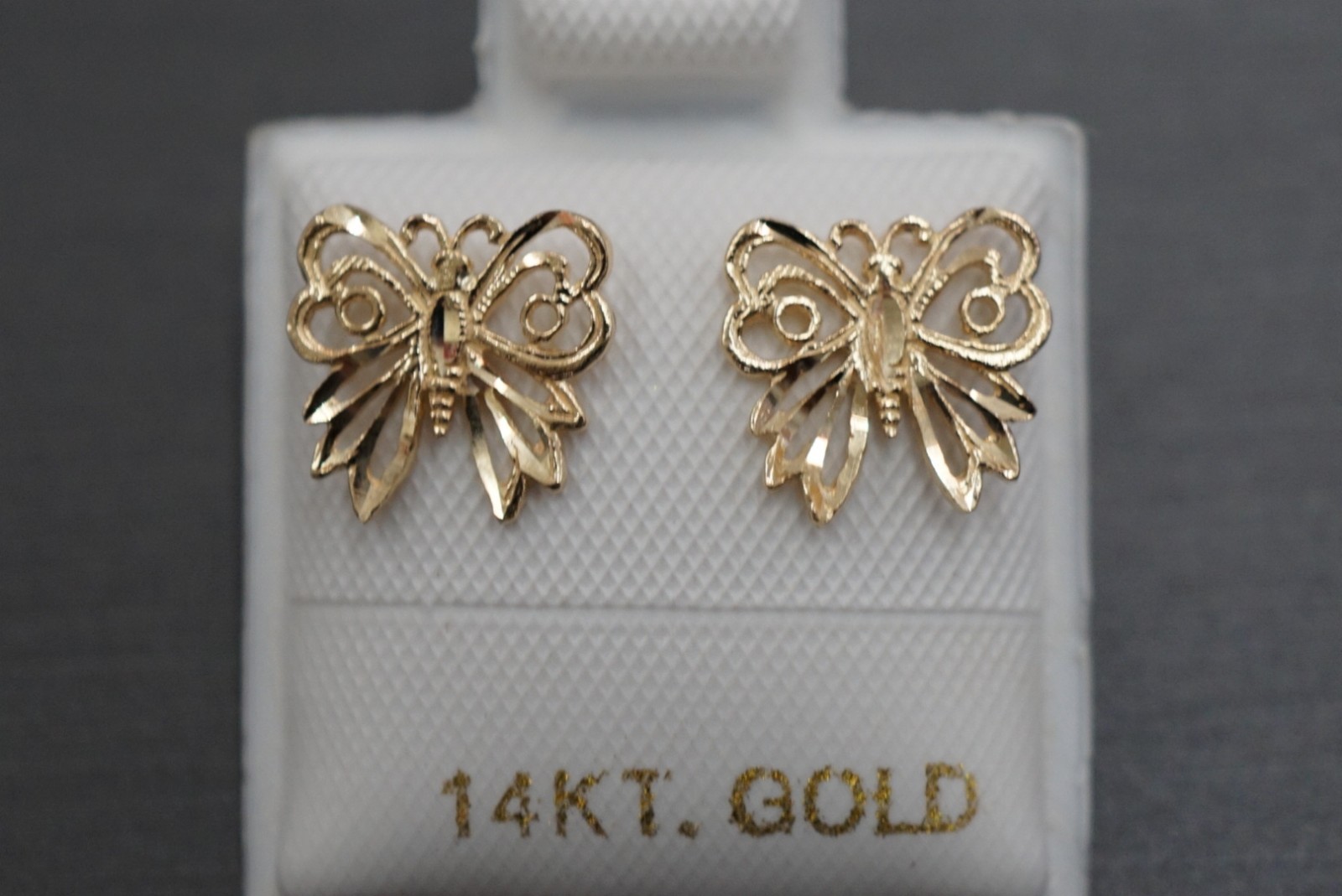 Beautiful 14K Solid Yellow Gold D-Cut Butterfly Stud Earrings.