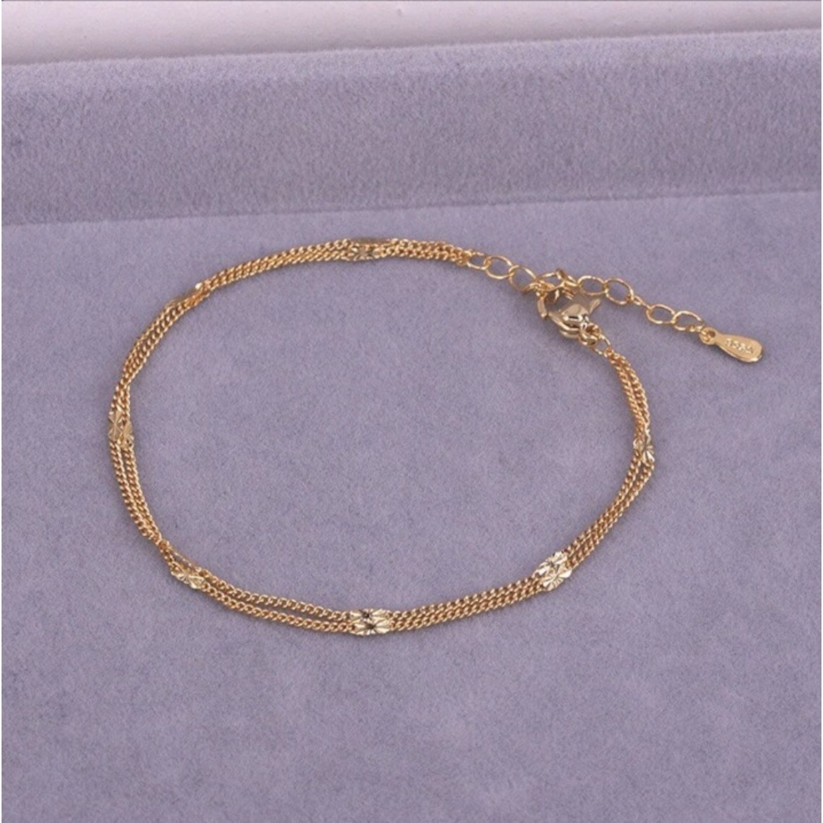 18K Gold Plated Stainless Steel 2 Layers Sequins Chain Women Girl Bracelet C57
