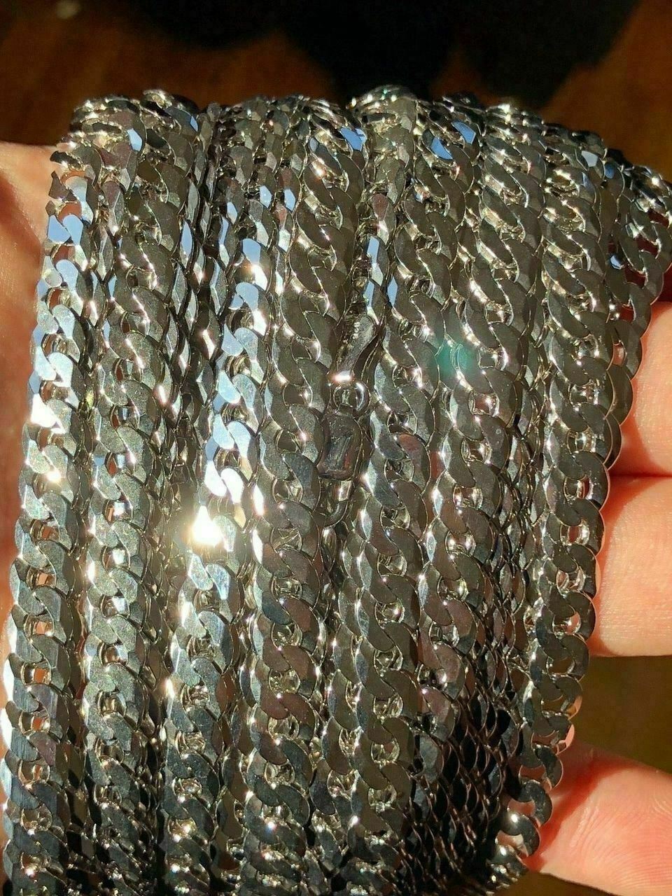 Shiny 7mm Flat Curb Miami Cuban Chain Solid 925 Sterling Silver ITALY MADE