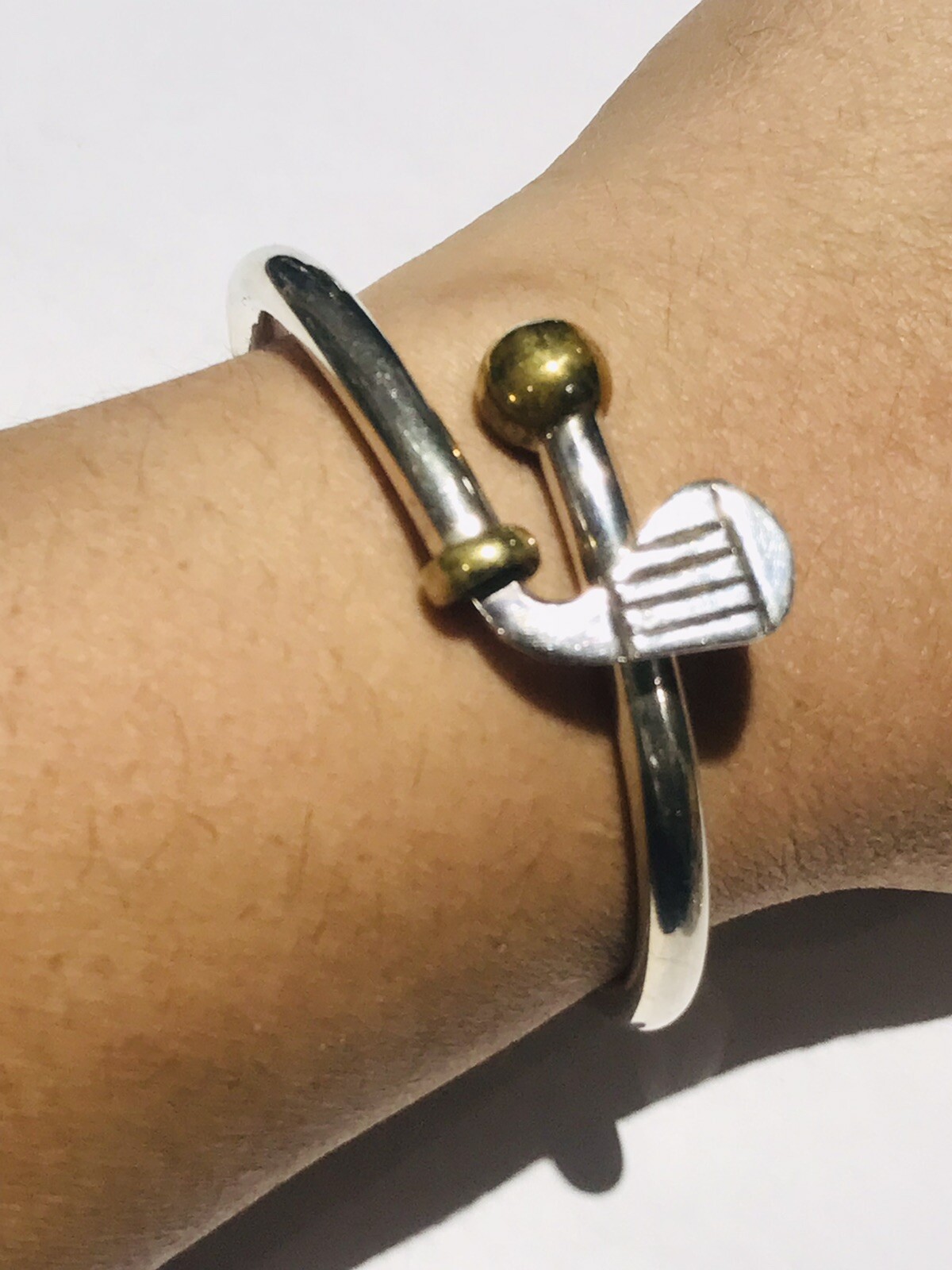 925 Sterling Silver Hinged Bangle Bracelet Golf Club 7.5” Unique 28.5 Grams