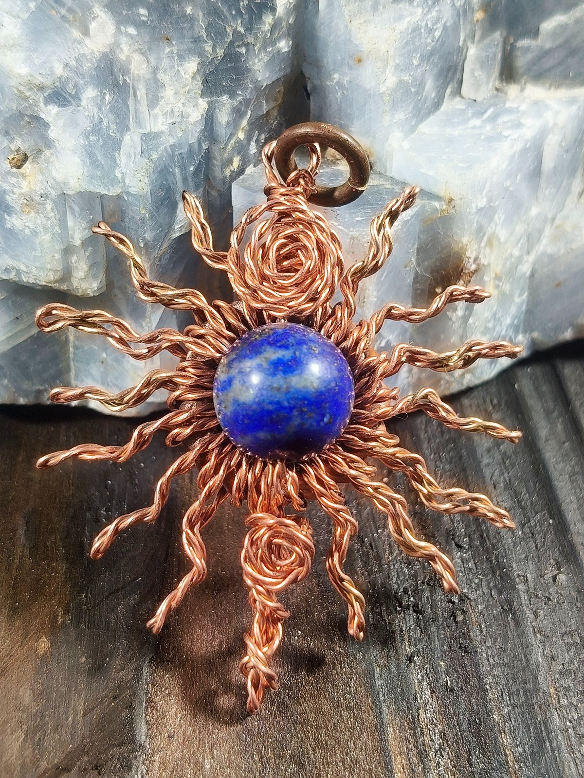 Sun pendant copper lapis lazuli Wire Wrapped energy health luck Jewelry #PS0005