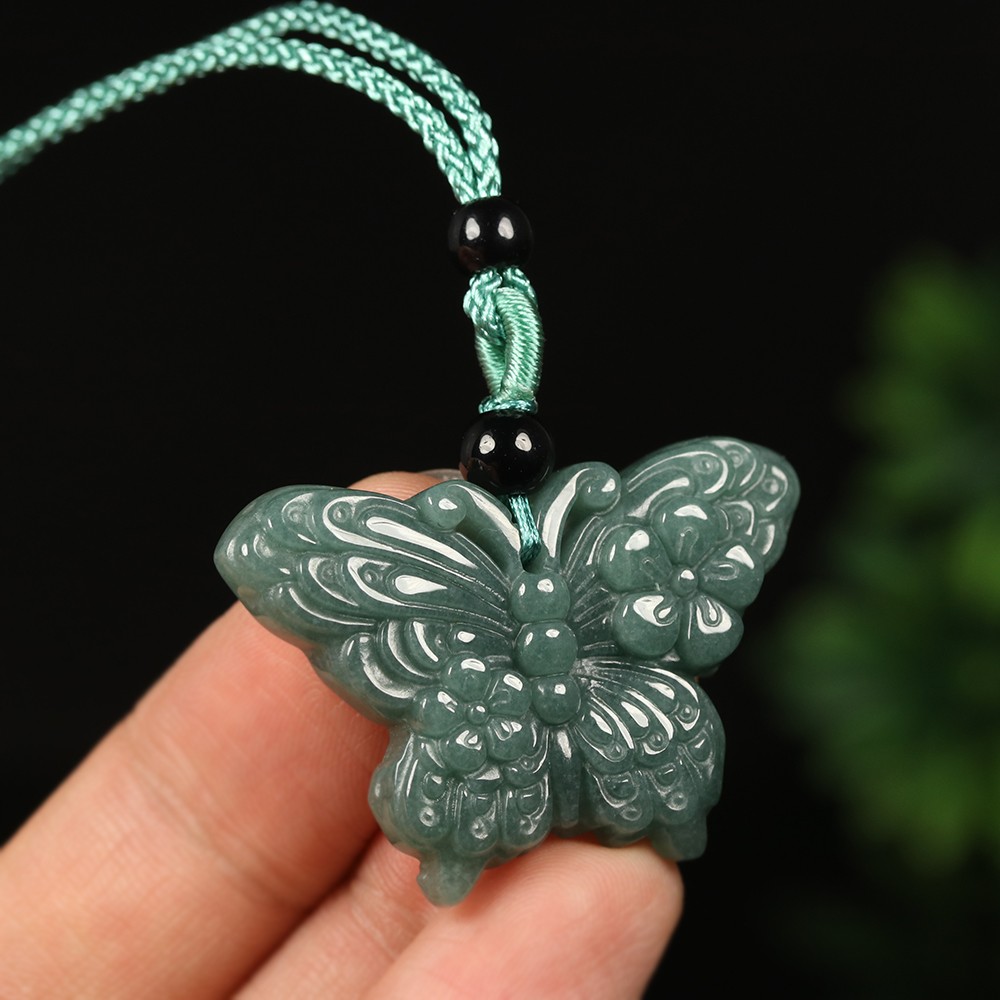 Certified Grade A 100% Natural Green Jadeite Jade Pendant Hand-carved Butterfly