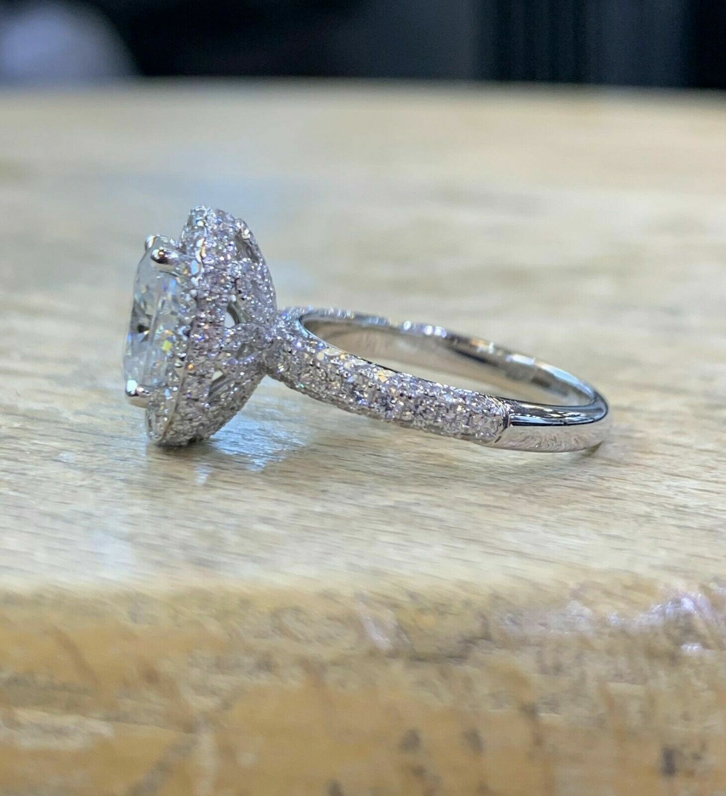 Delicate 2Ct Lab Created Diamond Halo Engagement Ring 14K White Gold Finish