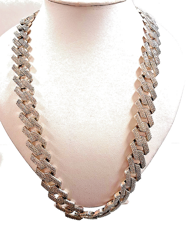 STERLING SILVER & MOISSANITE CUBAN LINK NECKLACE (22.5″ in) 148.83GR