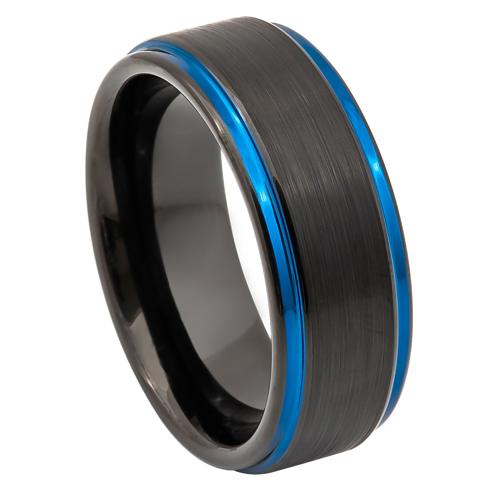 Tungsten Ring Black Ion Plated Center Brushed 8mm Wedding Anniversary Unisex