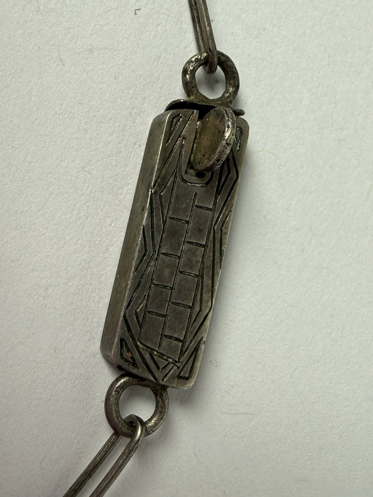 VTG 900 Silver Storyteller 15” Necklace 5 Panel South American Pre Colombian