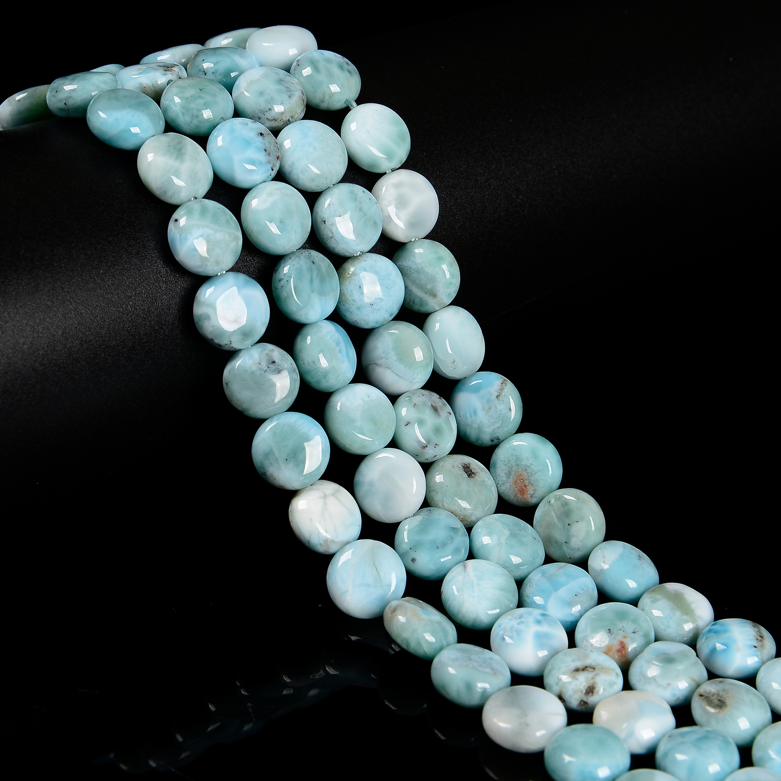 Grade A Natural Larimar Smooth Coin Beads Size 10mm 15.5” Strand