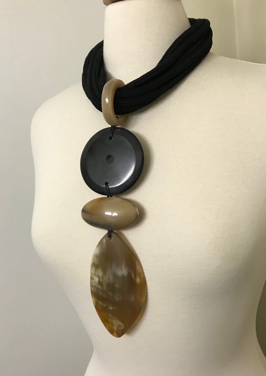 Fabulous Designer Silk Strand & Buffalo Horn Statement Designer Necklace
