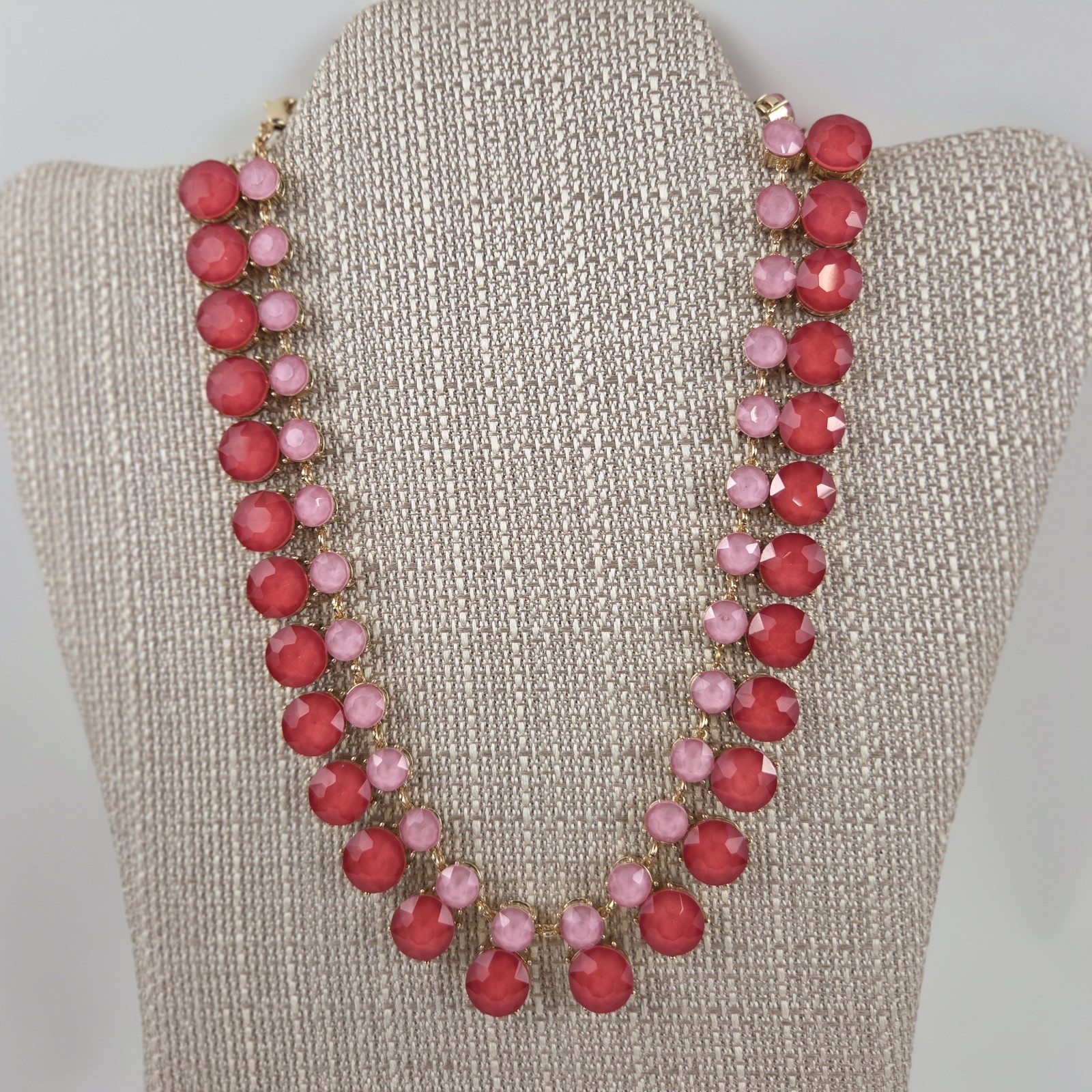Gold Tone Pinks Rhinestone All Around Necklace 16″ + 2″ Extender On 34th