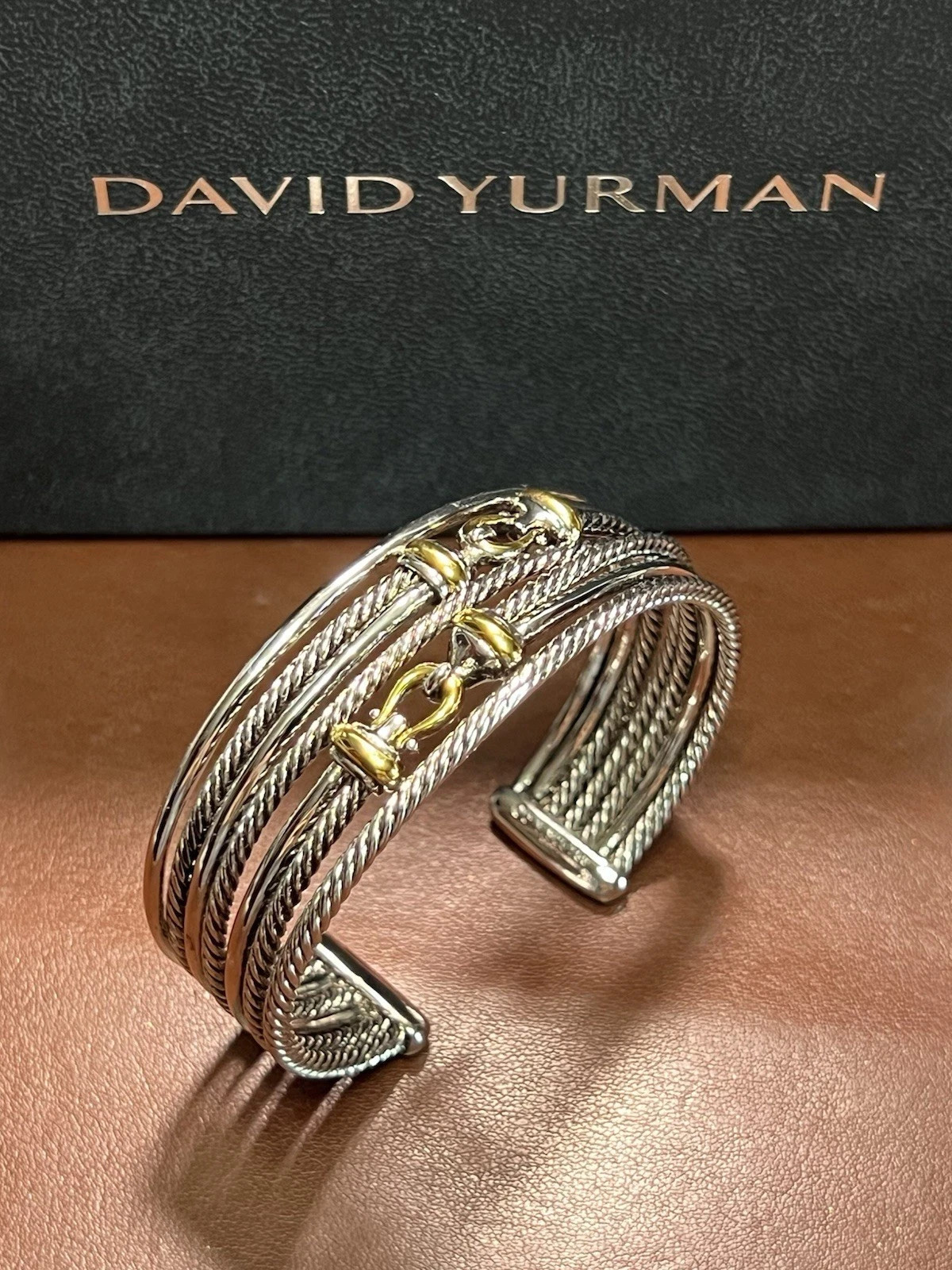David Yurman Signed Cable Cuff Bracelet Two-Tone Sterling Silver 925