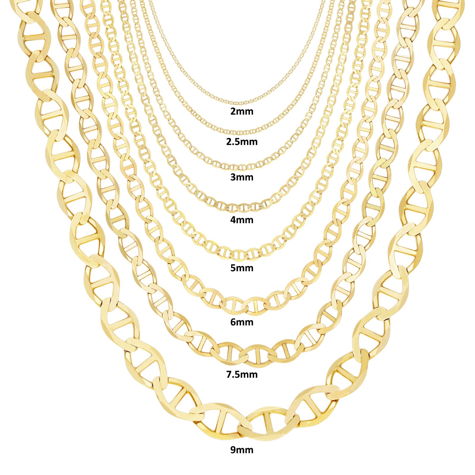 10K Yellow Gold Solid 2mm-9mm Mariner Anchor Link Chain Necklace Bracelet 7″-30″