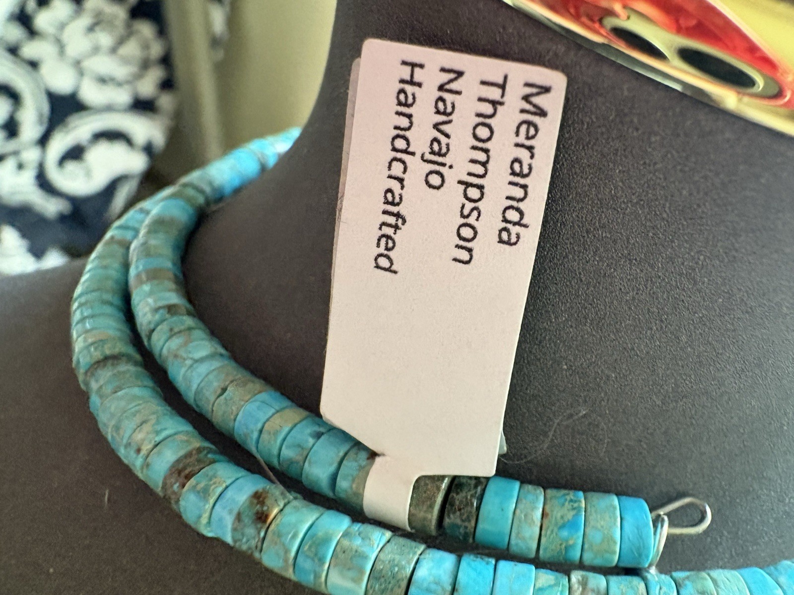 Meranda Thompson-Native American SS Kingman Choker w/ Pearls -17 In