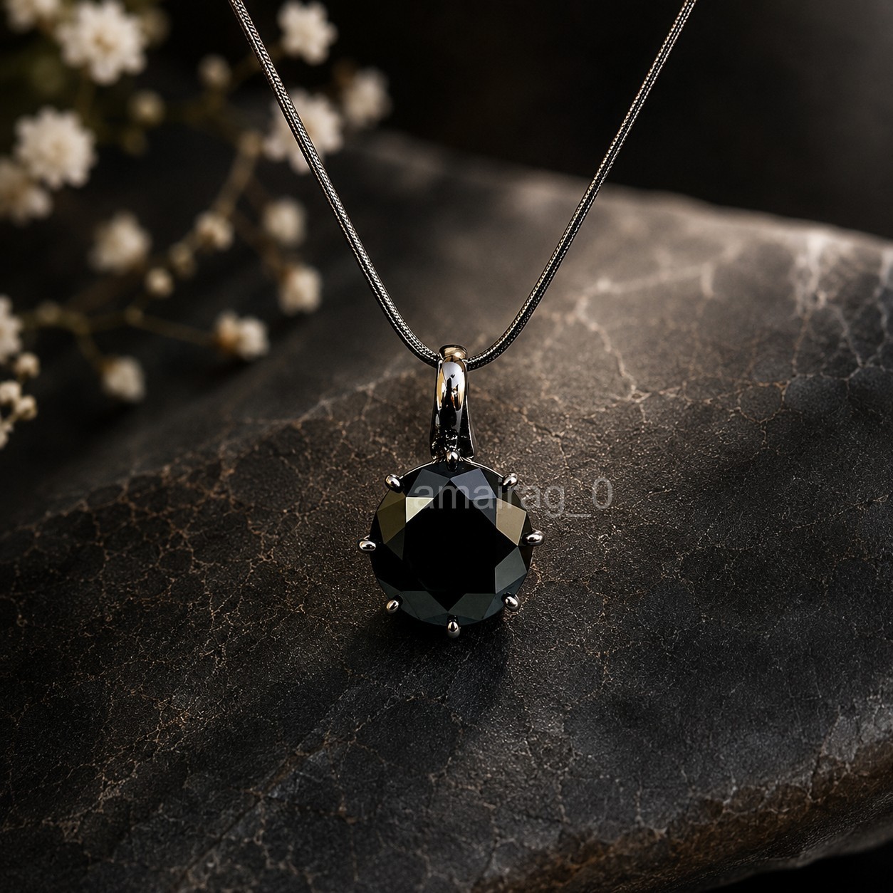 12 Ct Black Diamond Pendant Black Rhodium Plated Carbonado AAA Certified