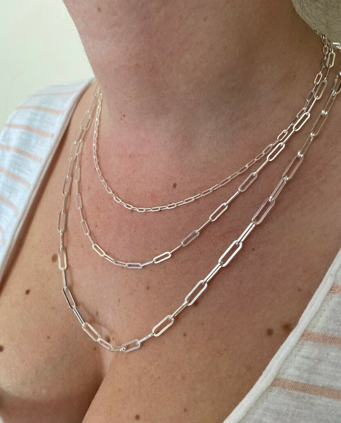 Real Solid 925 Sterling Silver Paper Clip Chain Paperclip Necklace Made in Italy