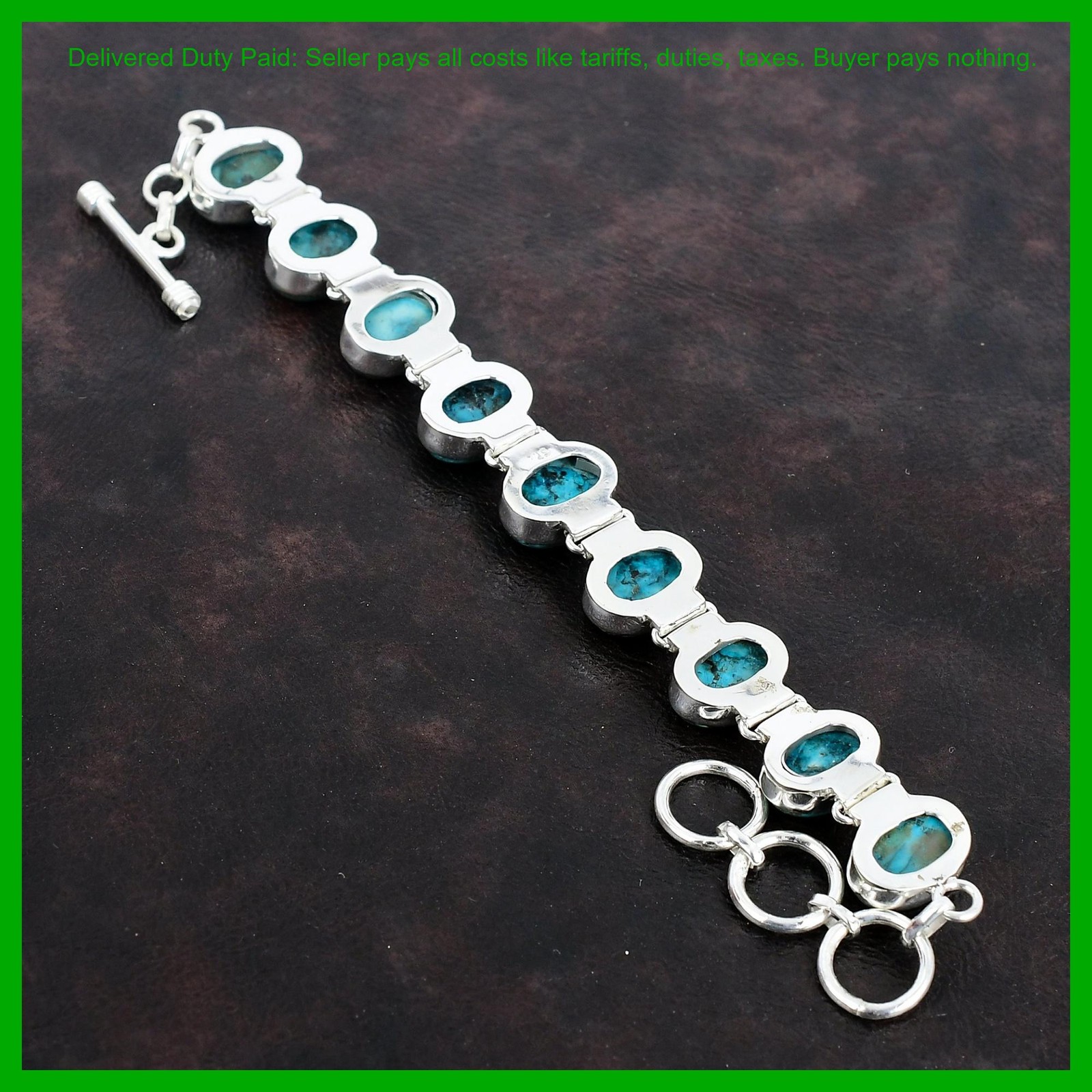 Sterling Silver Oval Tibetan Turquoise Stone Artisan New Chain Bracelet Jewelry