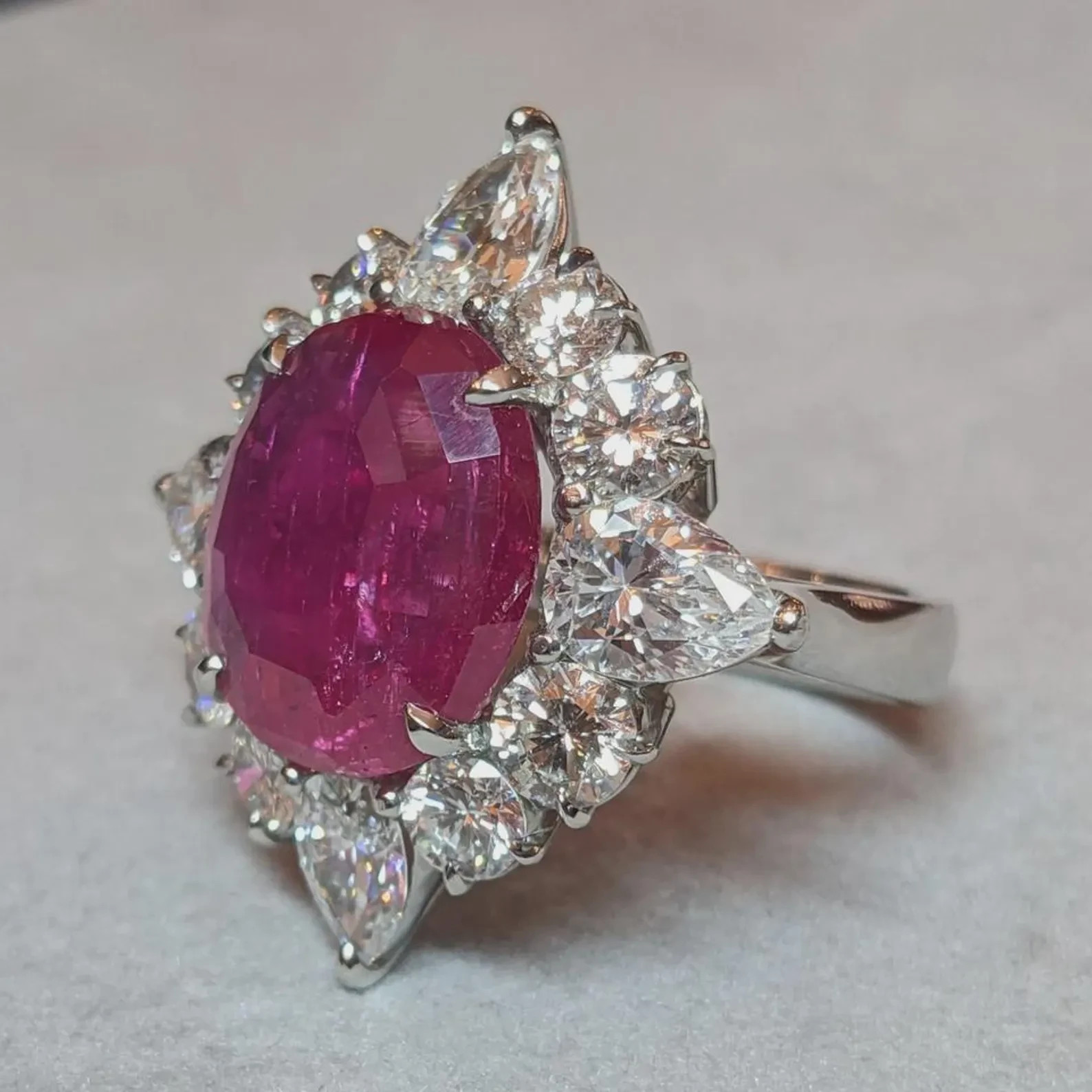 5.00 Ct Cushion Cut Natural Ruby Diamond Engagement Ring 14K Solid White Gold 7