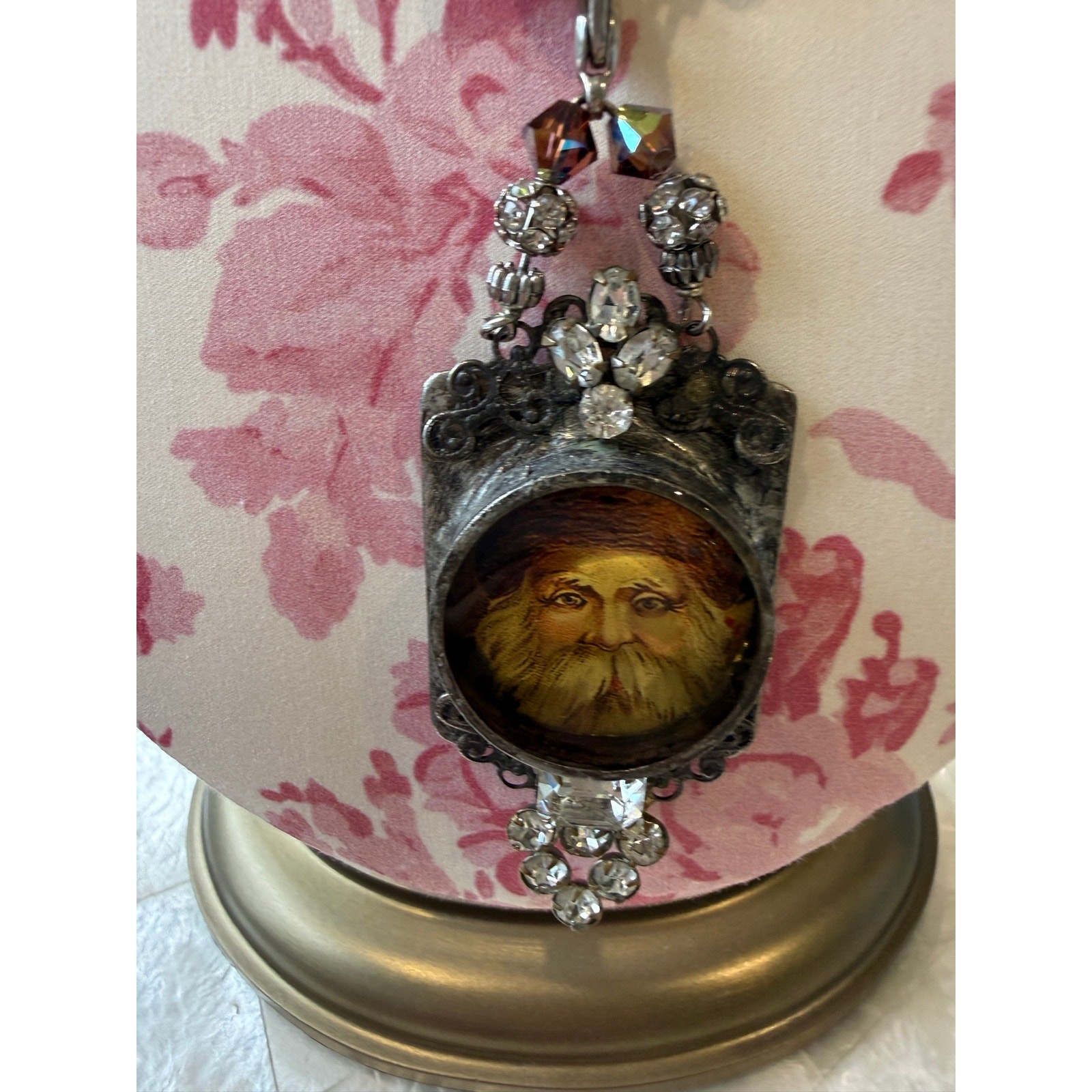 Santa Christmas St. Nicholas Art Necklace Vintage Style