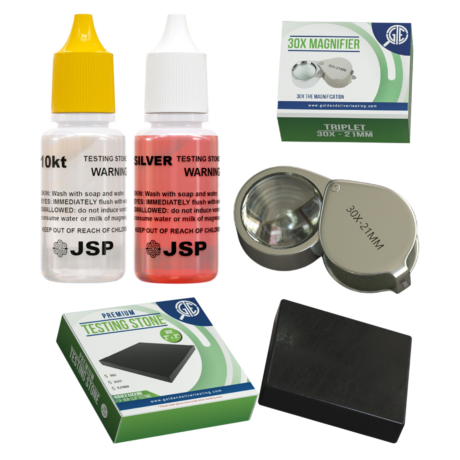 Gold Jewelry Acid Test Kit 10K Silver Sterling 925 Precious Metals 10X Loupe