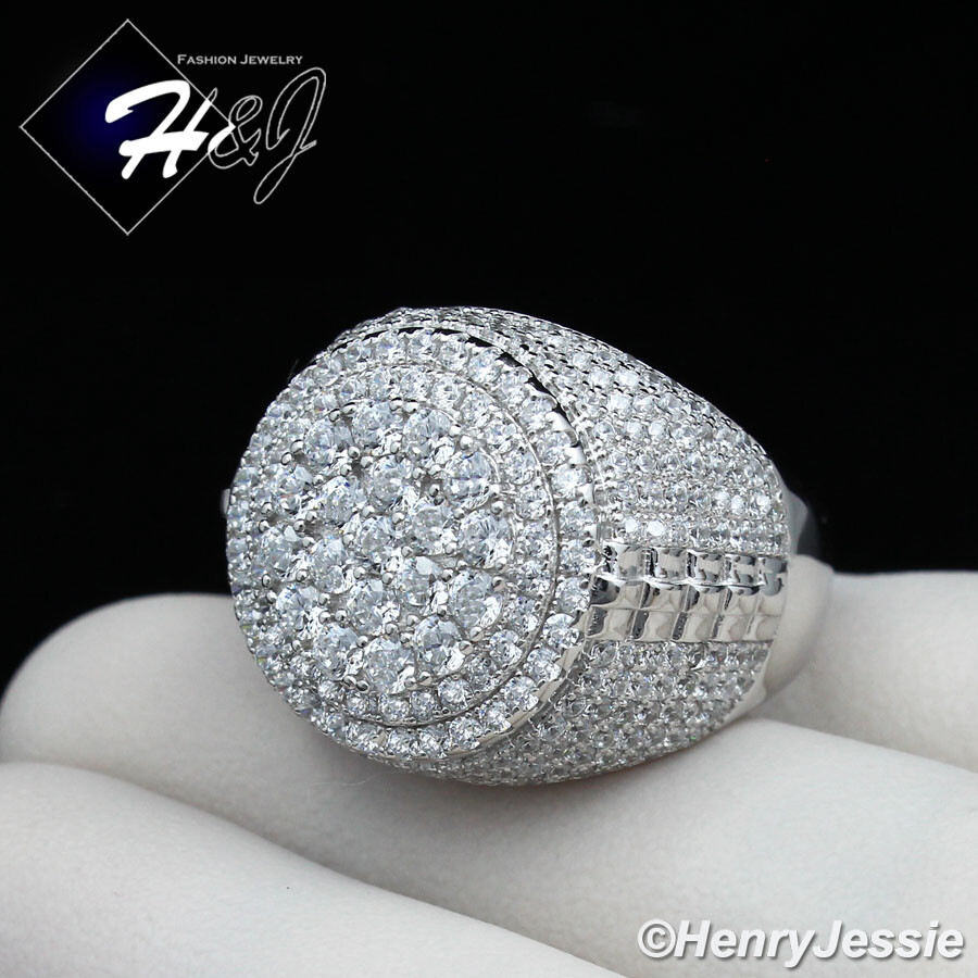 MEN SOLID 925 STERLING SILVER ICY BLING CUBIC ZIRCONIA SILVER ROUND RING*SR99