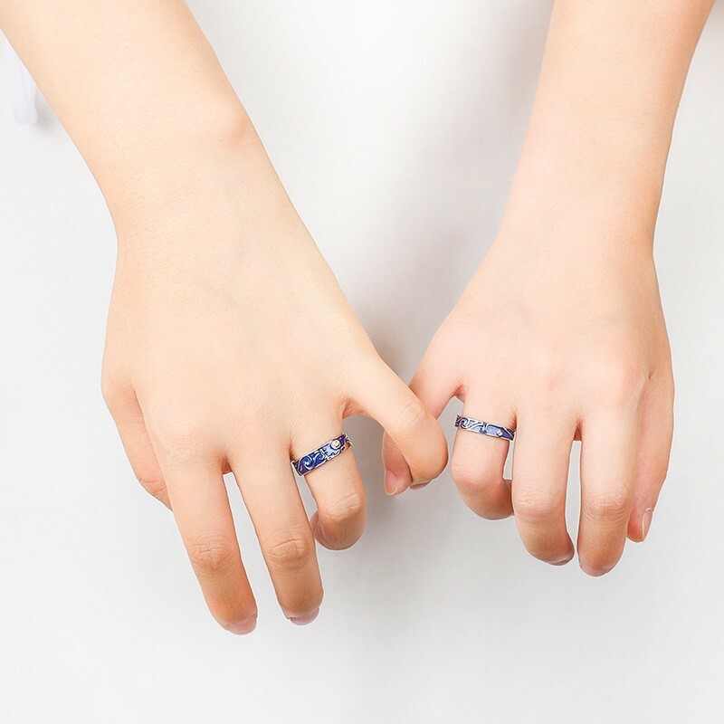 Van Gogh Starry Sky Ring Set 925 Sterling Silver Plated Couples Promise Rings