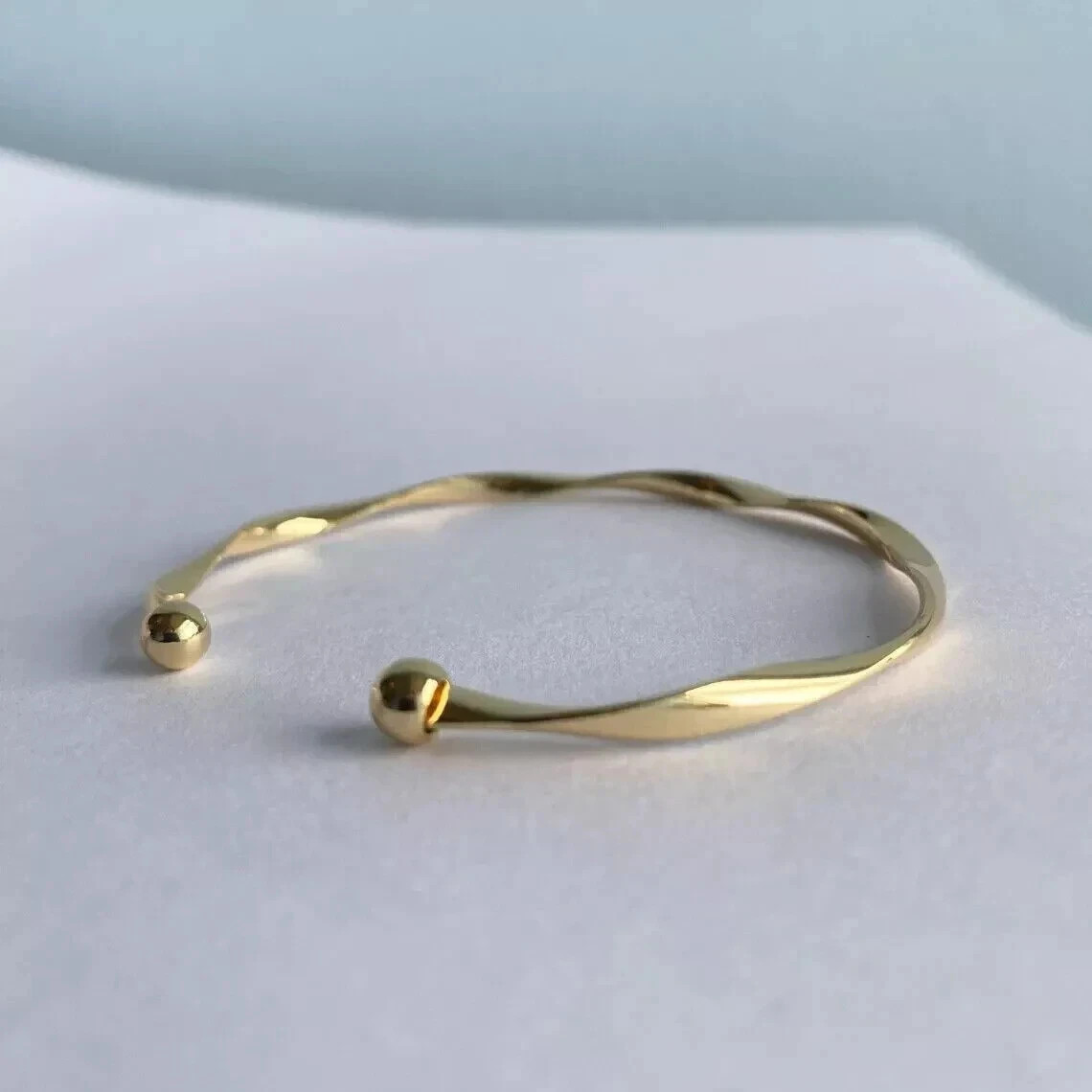 Classic Twisted Adjustable Cuff Bangle Bracelet in Solid 14k Yellow Gold