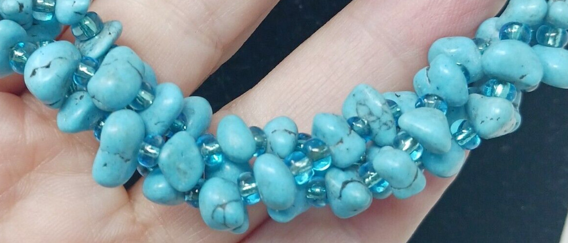 Turquoise Color Stone & Bead Multi Strand Necklace 22.5 in #J4