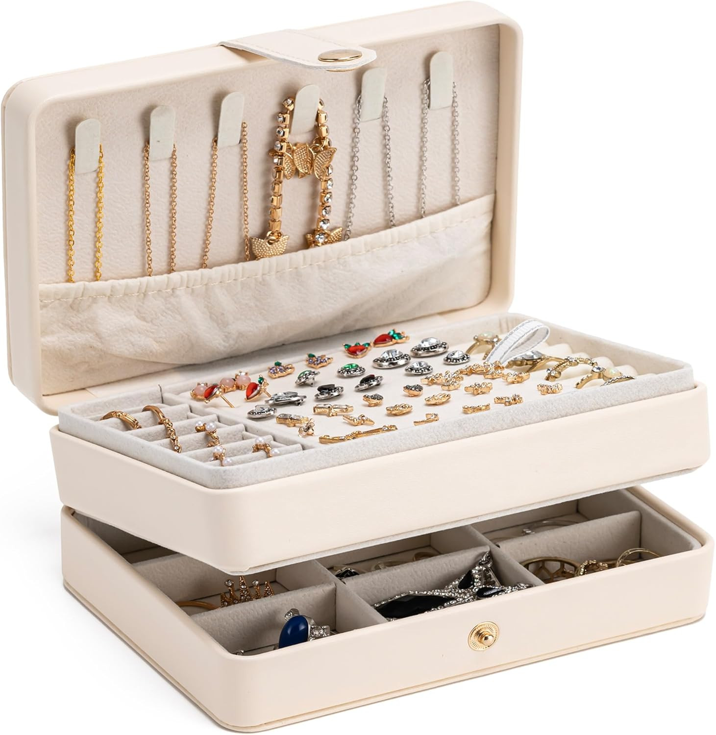 MODENGKONGJIAN Jewelry Organizer Box, 2-Layer Large Jewelry Storage Case, Portab