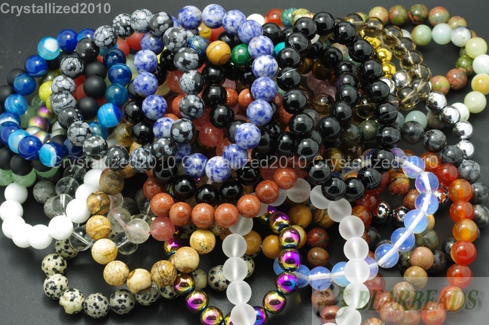 2Pcs Handmade 8mm Natural Gemstone Round Beads Stretchy Bracelet Healing Reiki