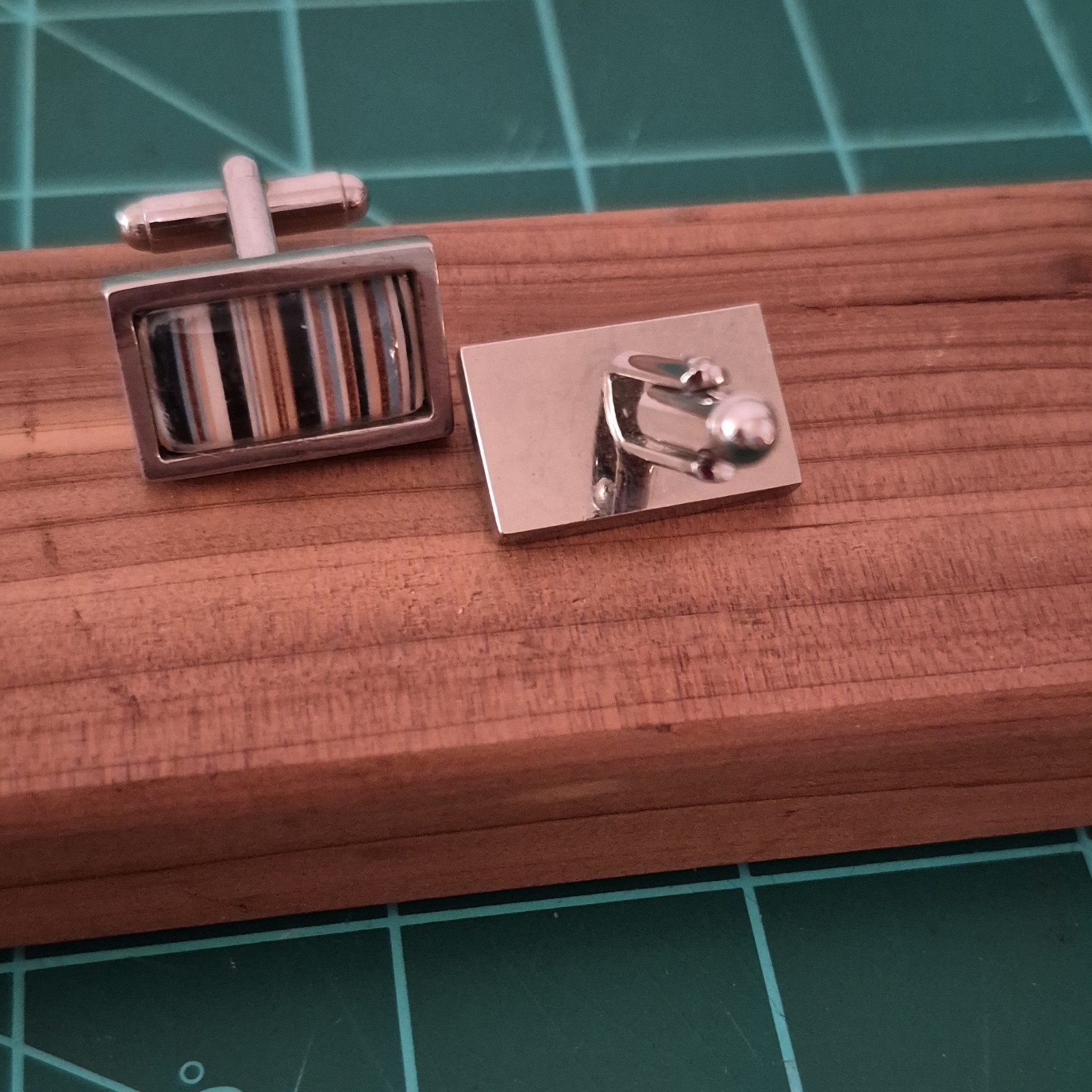 Men’s 925 Silver Rectangle Striped Enamel Cufflinks Multicolor Fixed Back