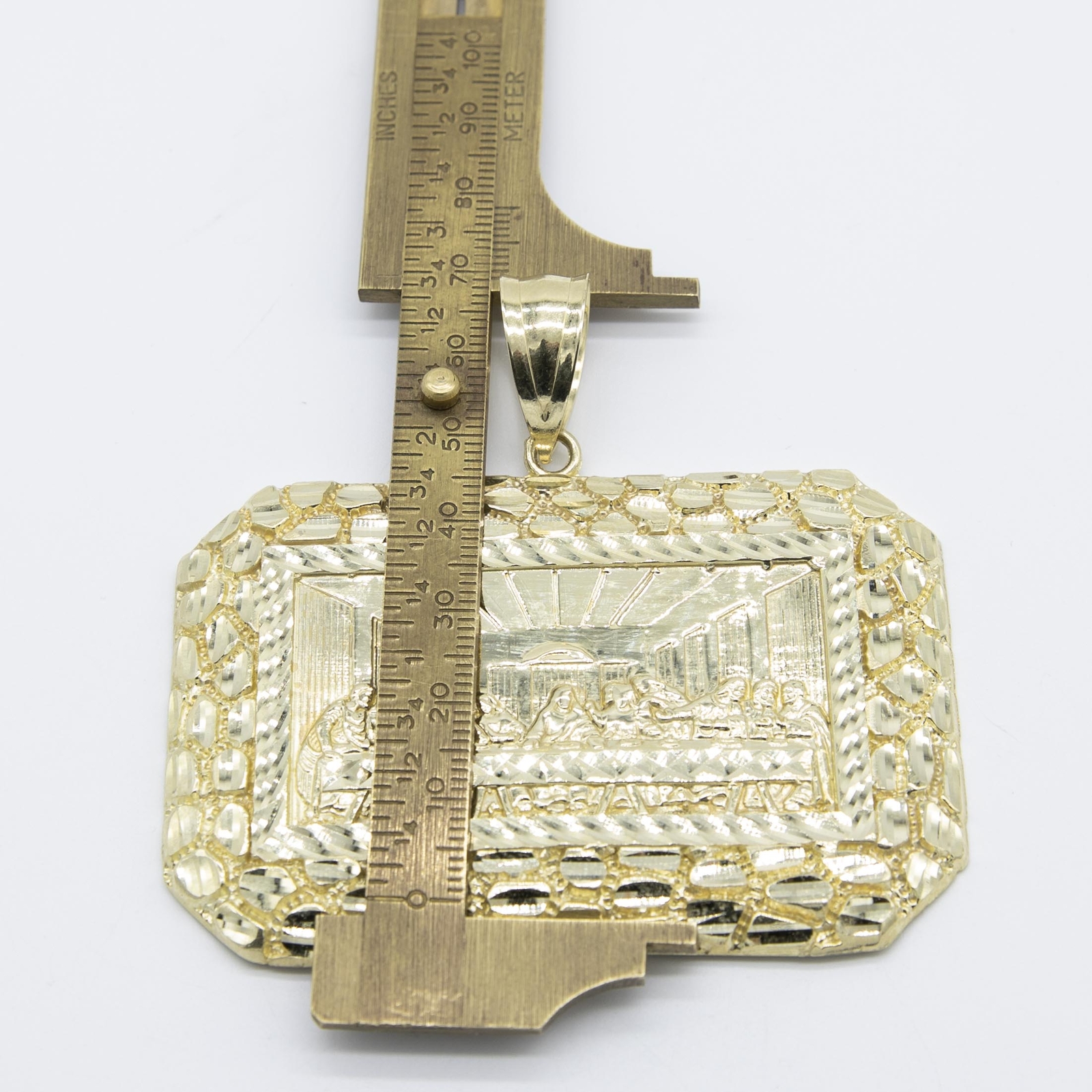 2 3/4″ Huge Nugget-Frame Last Supper Pendant Solid Real 10K Yellow Gold