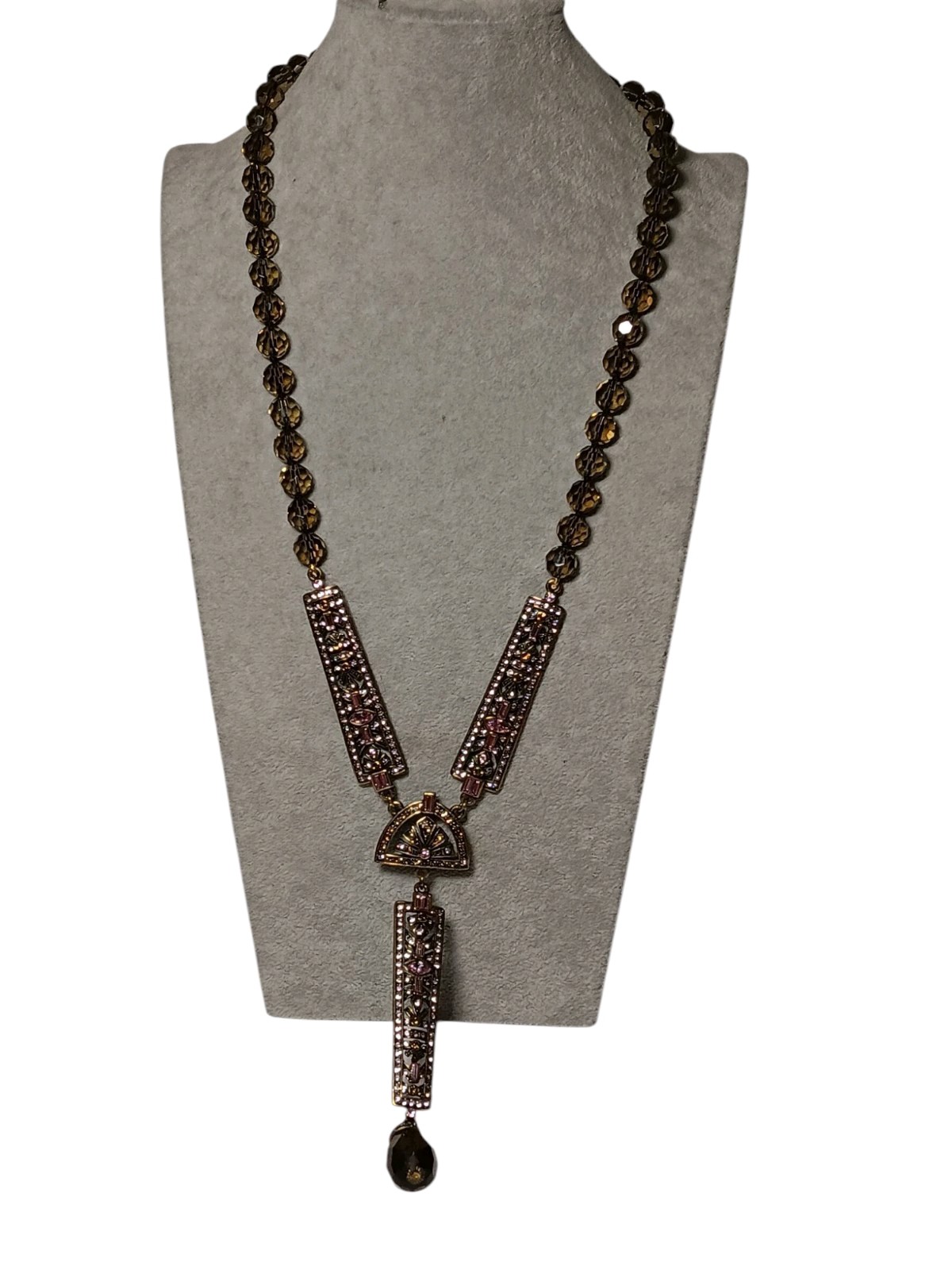 Heidi Daus Necklace Art Deco Rhinestone Aurora Borealis Beauty Long Y Drop