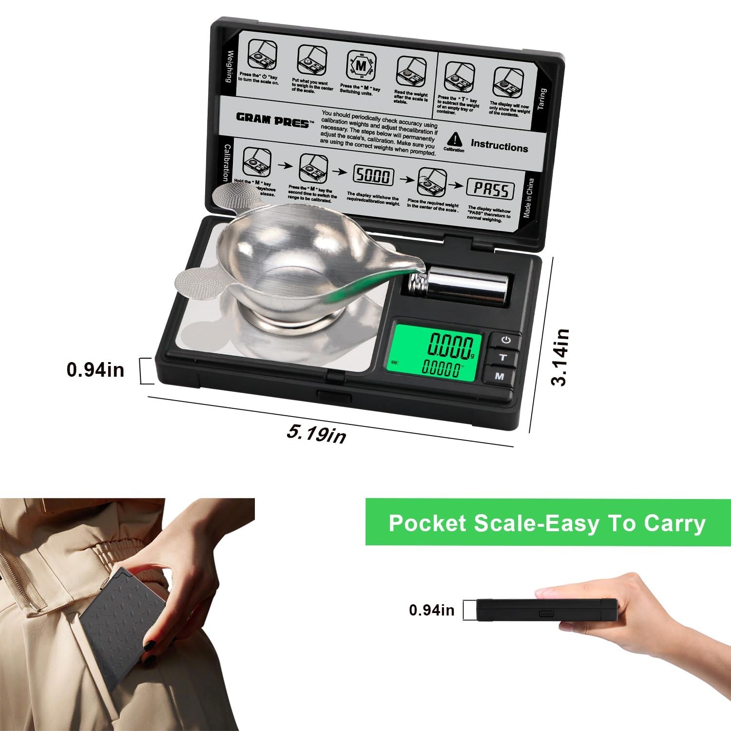 High Precision Mini Pocket Scale 50g x 0.001g for Weighing Powders, Jewelry, Gem