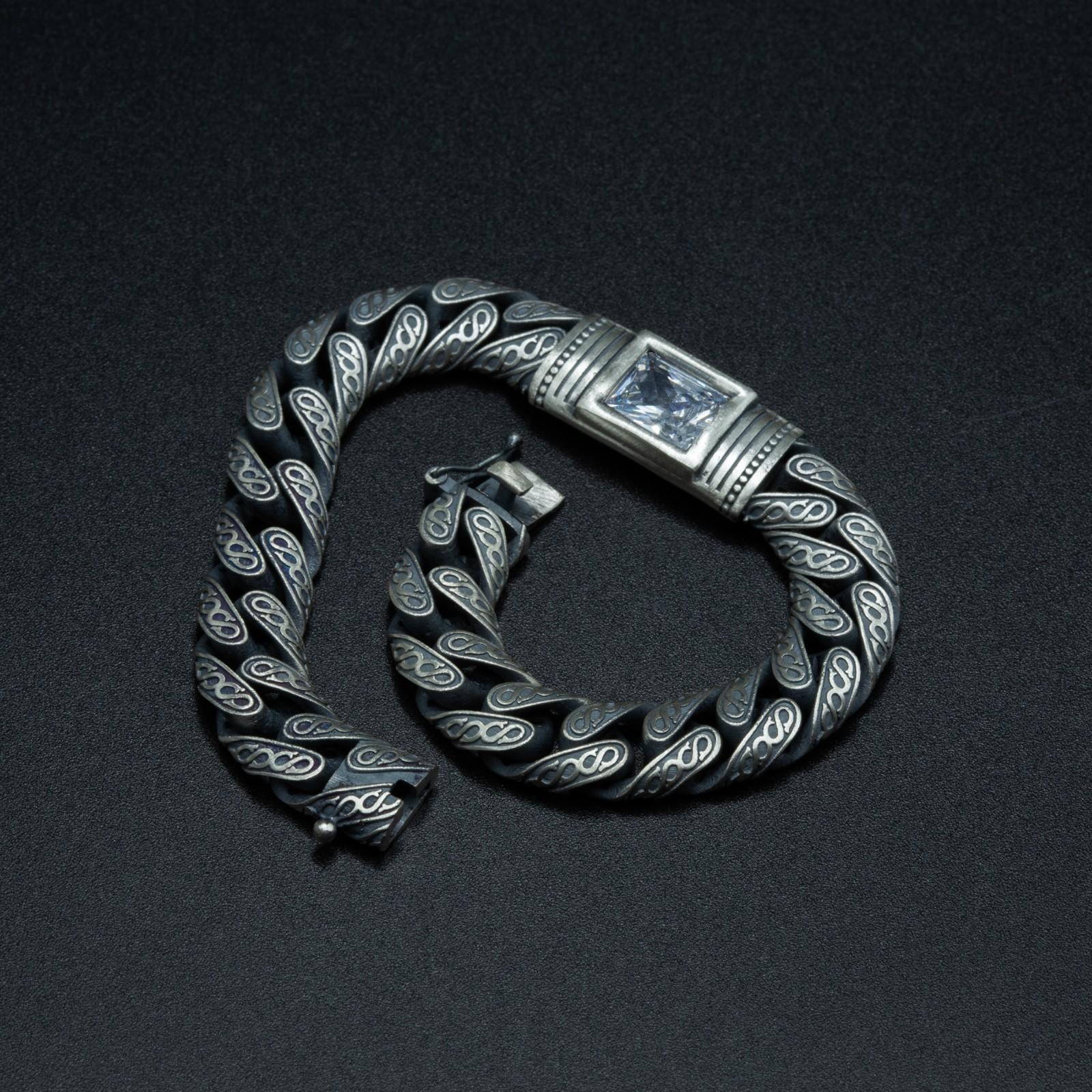 Engraved 925 Sterling Silver Moissanite Gemstone Men’s Cuban Chain Bracelet