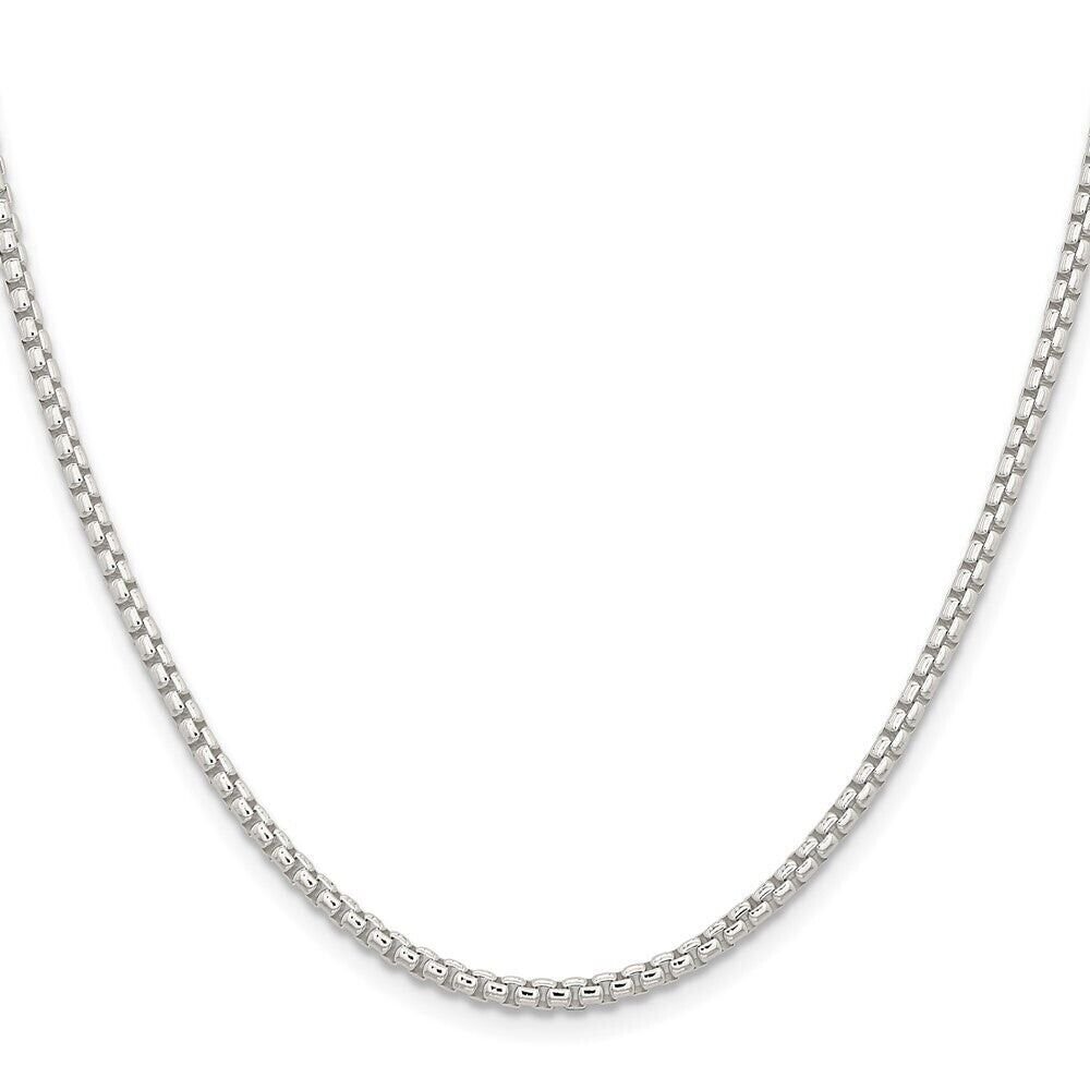 Solid 925 Sterling Silver Italian 2.2mm Venetian Round Box Chain Necklace Italy