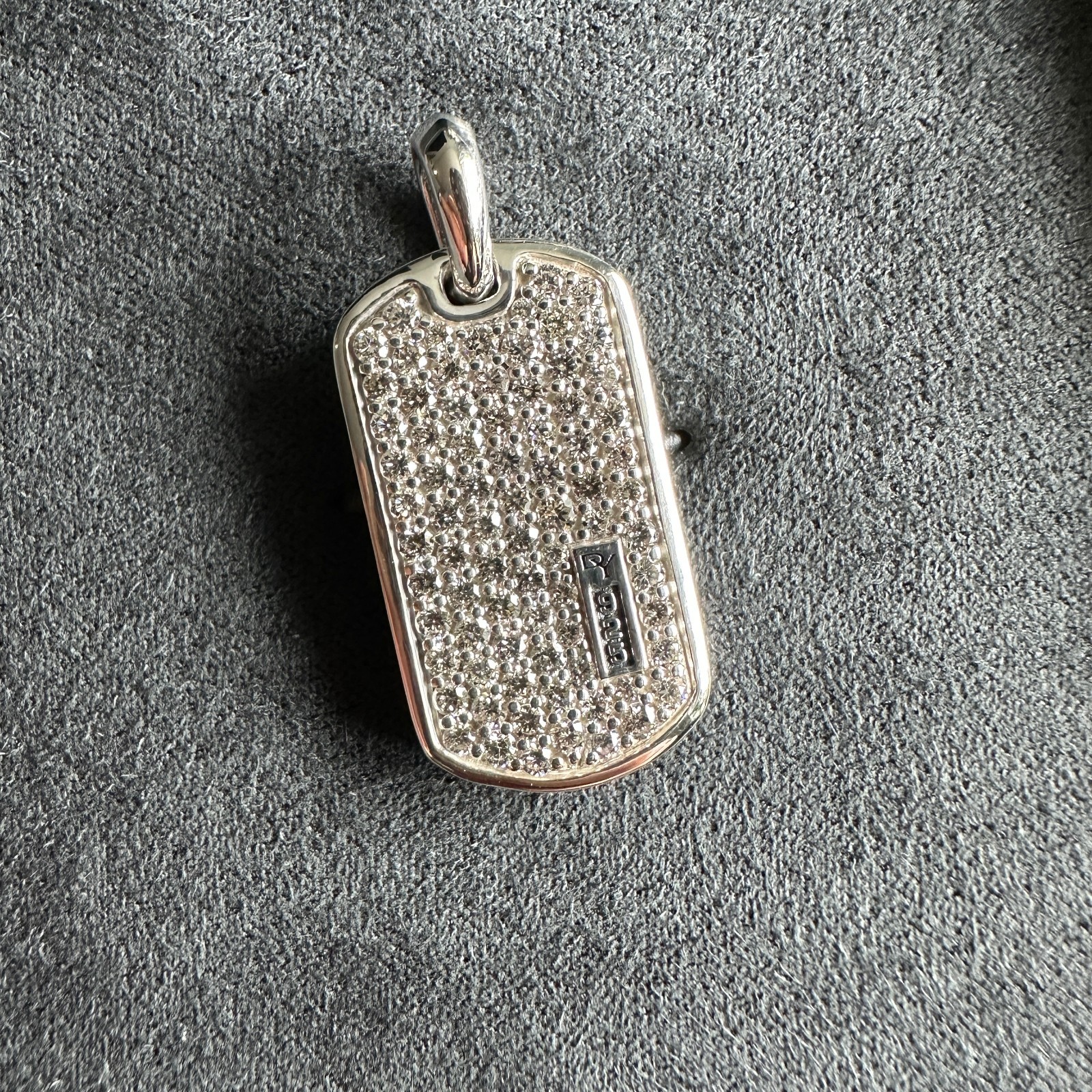 David Yurman Chevron Dog Tag Pendant w/ Pavé White Diamonds – 27mm – RARE