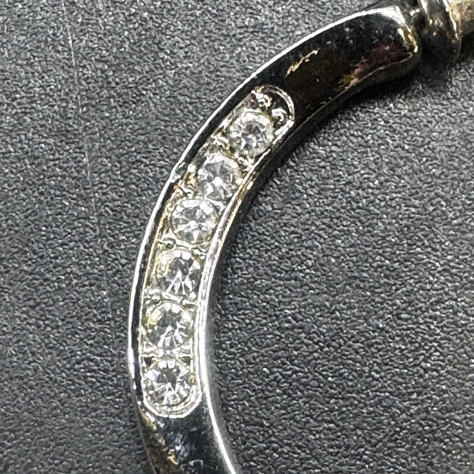 Silver Tone Twist Hoop Earrings 1.25” Clear Rhinestones Screw Back Pierced Vtg