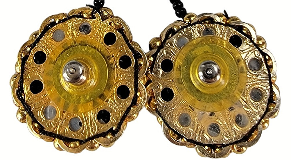Vtg Gold Black Beads Drop Earrings Pair Teardrop Women Retro Jewelry 1980’s