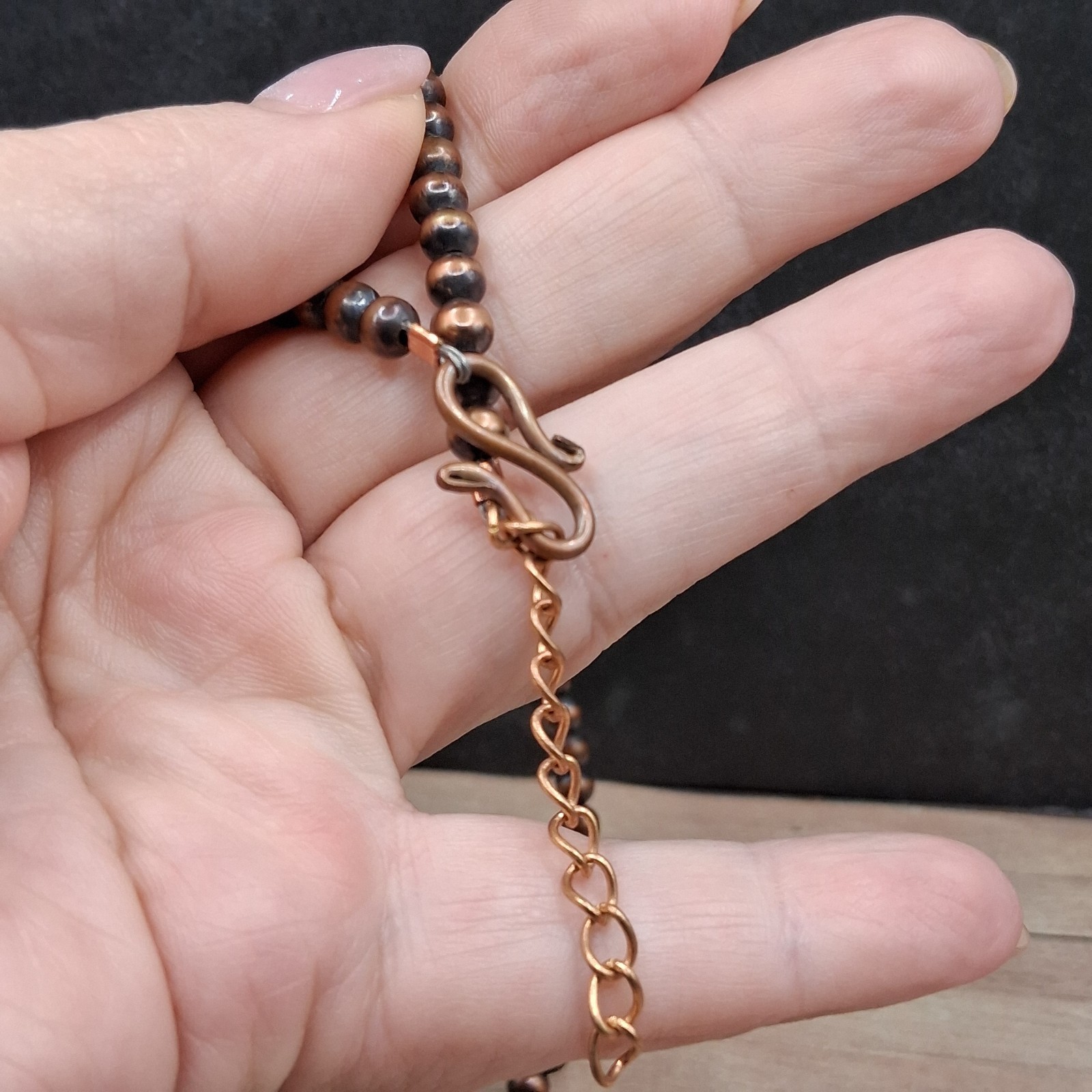 Solid Copper Navajo Desert Pearl Necklace 5mm Oxidized Beads 17-19″ Southwestern
