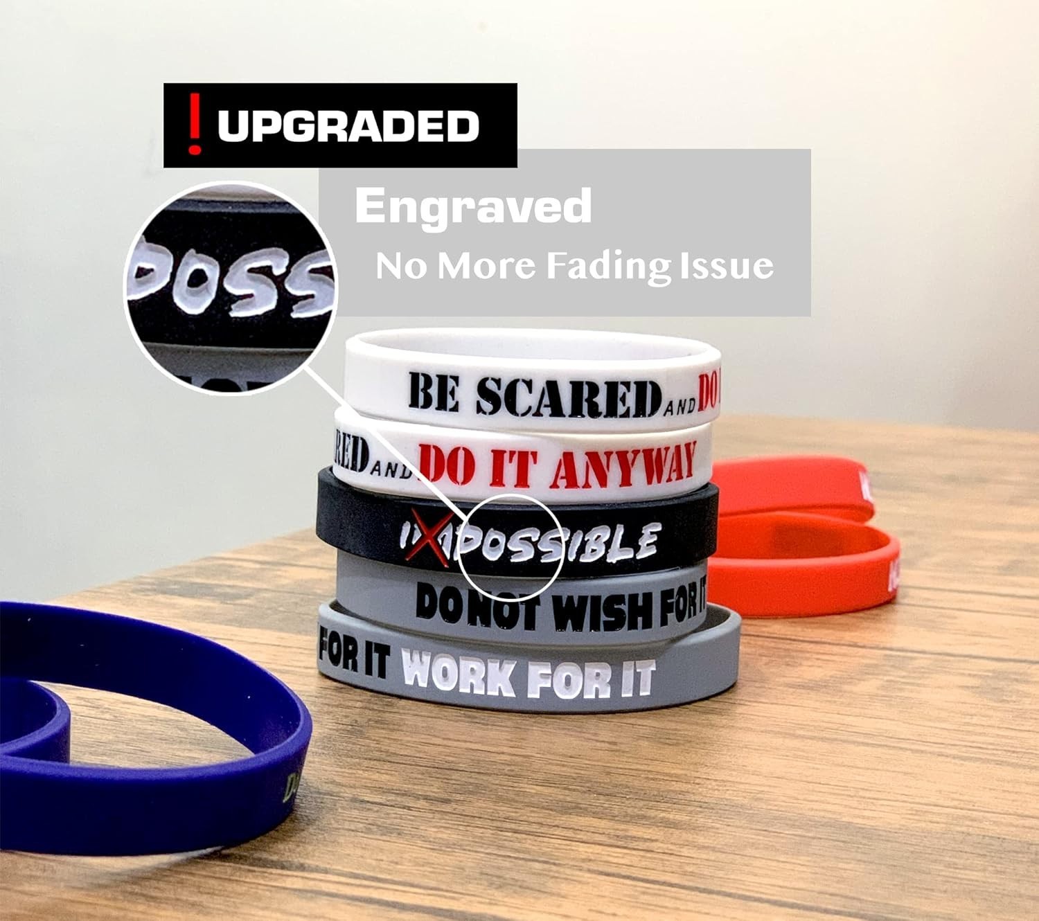 Inspirational 8″ Silicone Bracelets – 12-Pack Motivational Wristbands for All