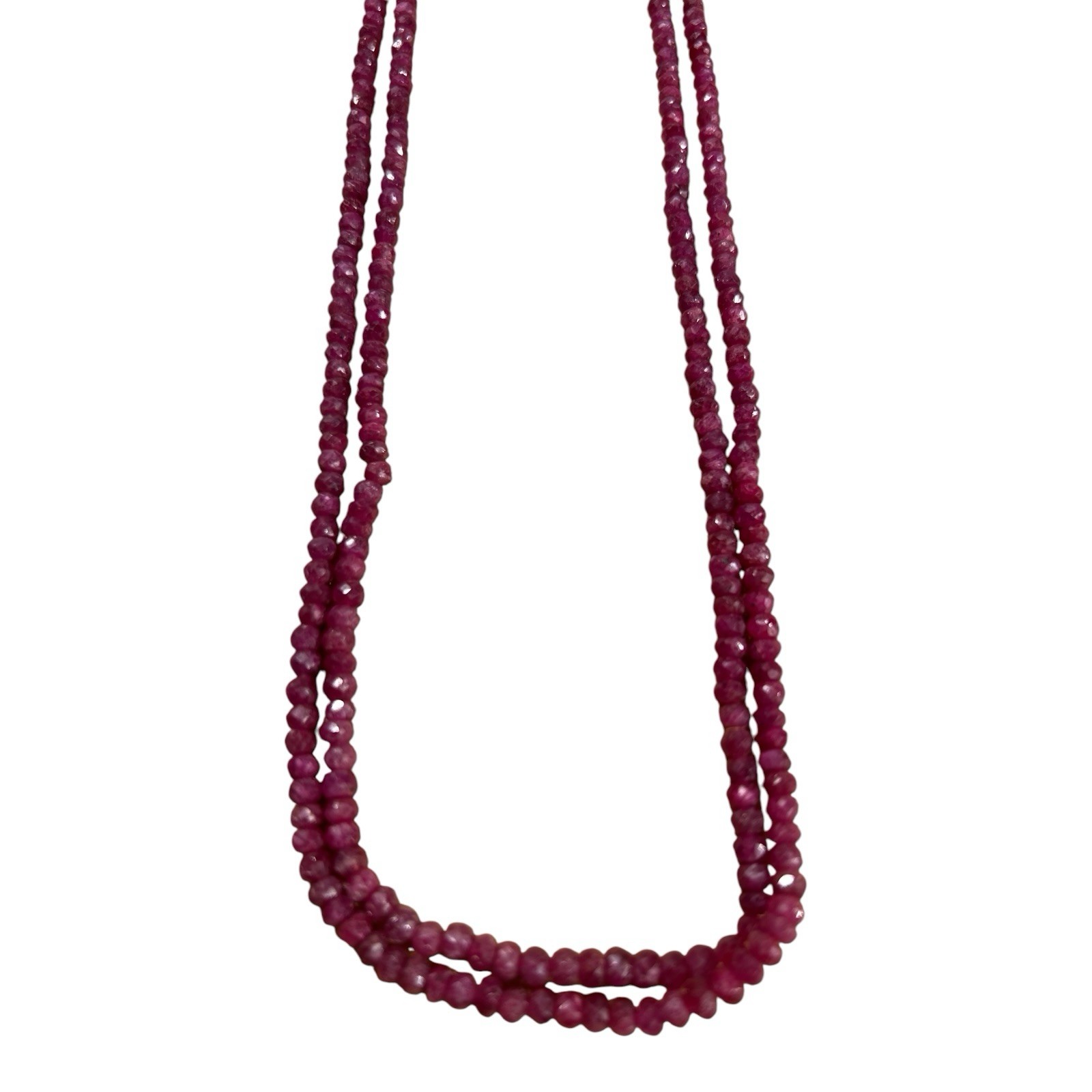 Genuine Ruby 3mm Faceted Rondelle Bead Double Strand Necklace 17.75 Inches