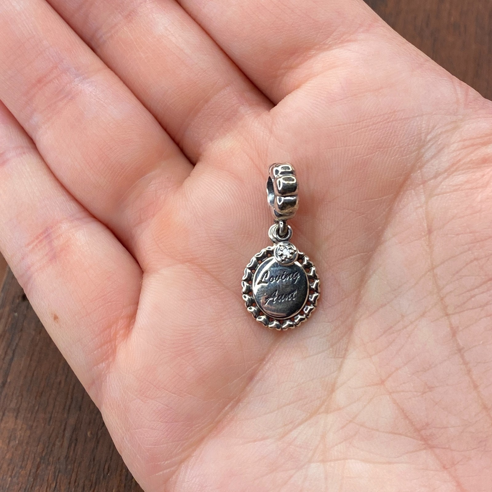 Authentic Pandora Sterling Silver Loving Aunt Family Dangle Bead with Zirconia