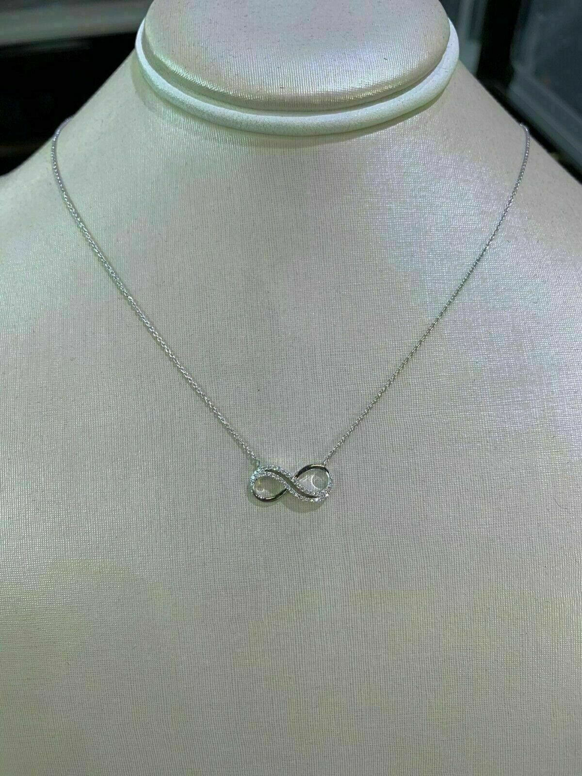 14K White Gold Over 1Ct Round Cut VVS1/D Diamond Infinity Necklace Free Chain